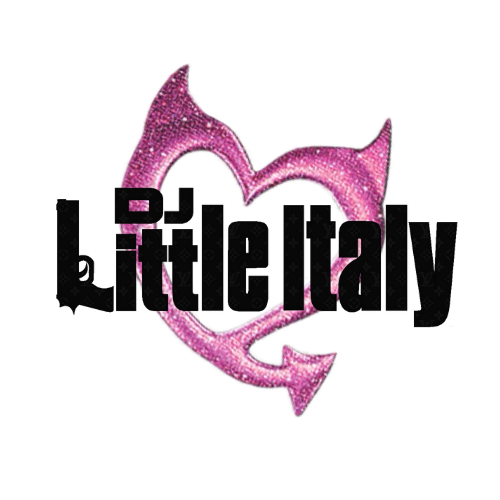 A pink heart with devil horns and tails and (in black font) "Little Italy"