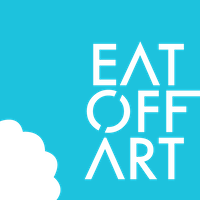 Eat Off Art in white font with a blue box and a white bite mark on the bottom left corner