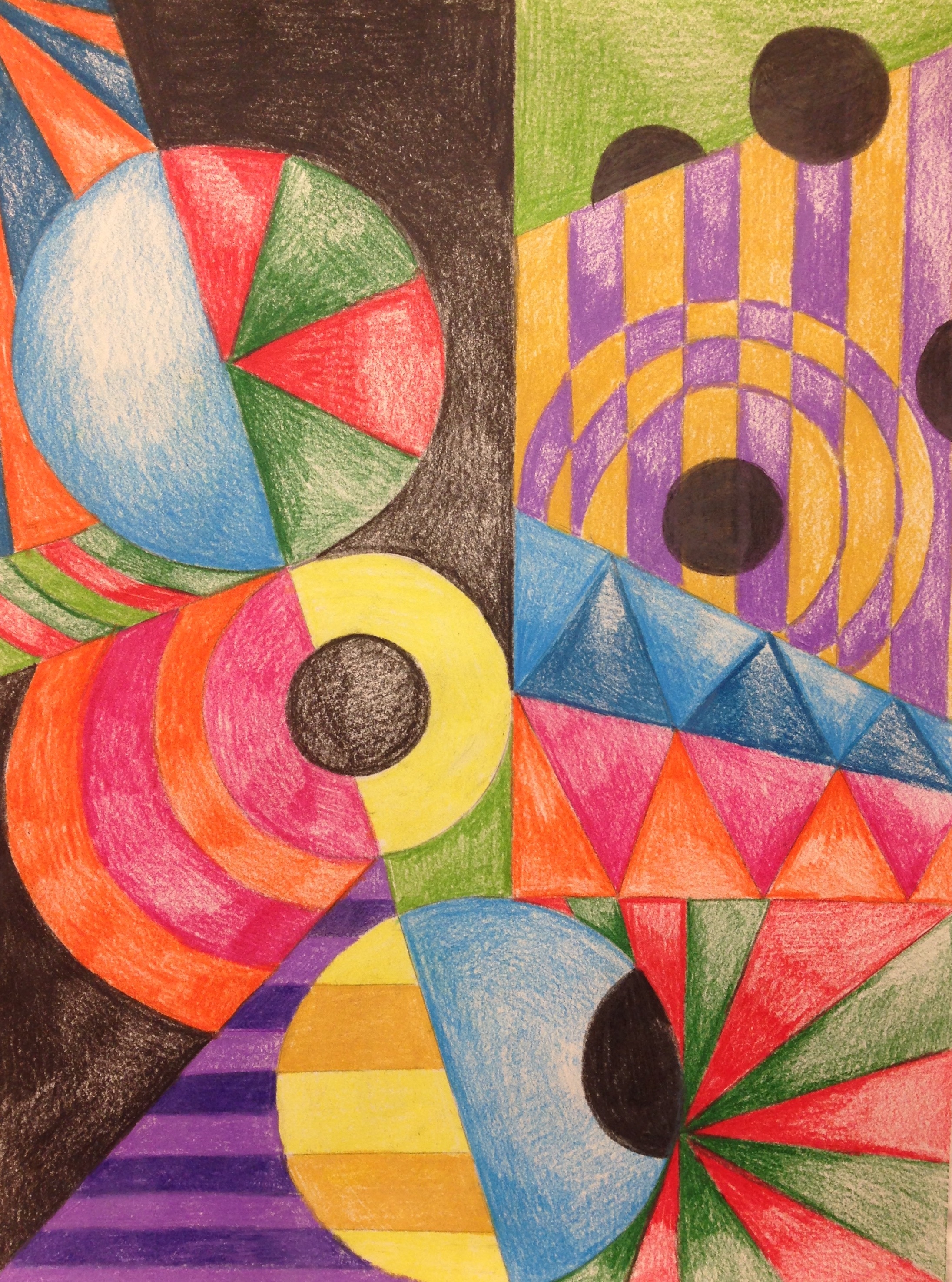 Colorful drawing featuring shapes and geometric forms