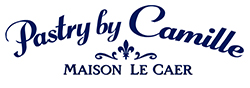"Pastry by Camille" in blue cursive letters