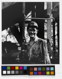 Untitled (Miner next to coal cars) from the series Appalachia, 1962-1987