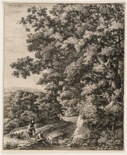 Landscape with Two Peasants in the Foreground and Dog Drinking