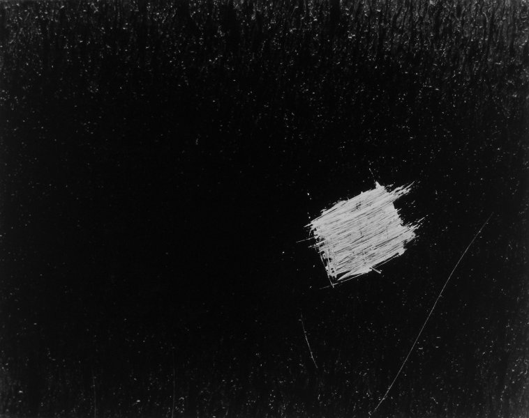 Untitled (floating white scratch square on black)
