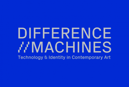 Difference Machines: Technology and Identity in Contemporary Art in gray text on a blue background