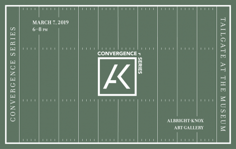A horizontal green graphic that looks like a football field with &quot;AK Convergence Series&quot; in the middle