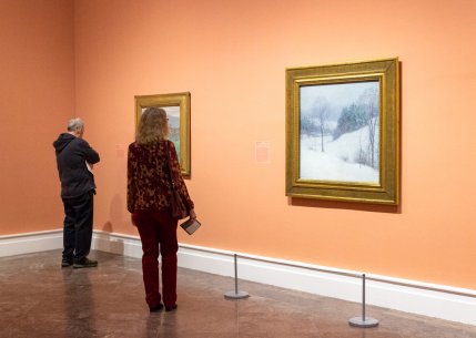 Visitors in Humble and Human: An Exhibition in Honor of Ralph C. Wilson, Jr. with Willard Leroy Metcalf’s The White Veil, 1909, at right