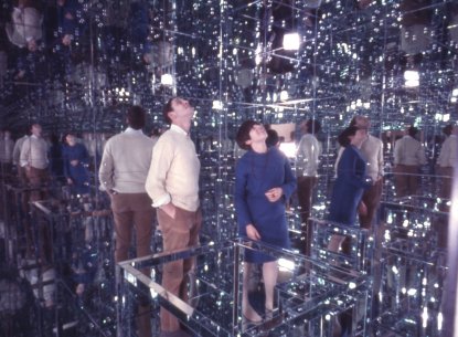 Visitors in Lucas Samaras&#039;s Mirrored Room, 1966, on December 15, 1966