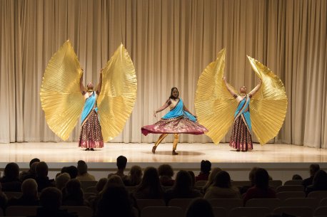 Bollywood dancers on stage in the Auditorium