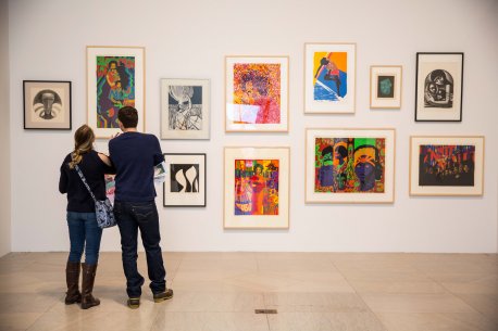 Installation view of prints and posters in We Wanted a Revolution: Black Radical Women, 1965–85 (Albright-Knox Art Gallery, Buffalo, New York, February 17–May 27, 2018)