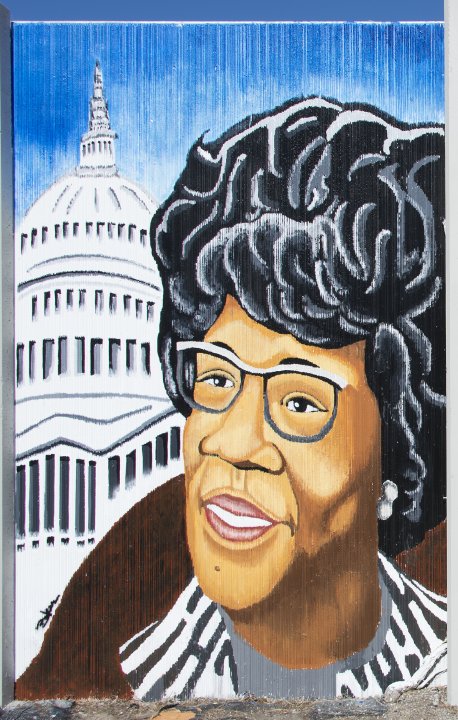 John Baker’s portrait of Shirley Chisholm for The Freedom Wall, 2017