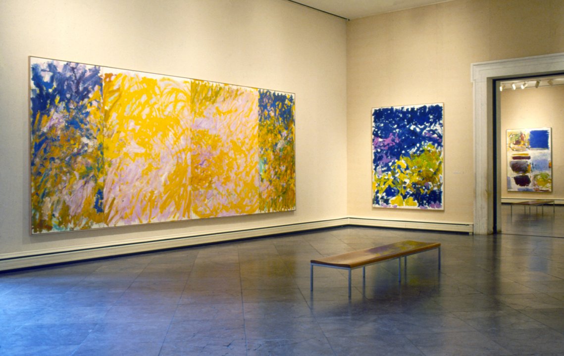 Installation view of Joan Mitchell, on view at the Albright-Knox, September 17–November 16, 1988. Blue Territory, 1972 (Collection Albright-Knox Art Gallery; Gift of Seymour H. Knox, Jr., 1972. Conservation funded by grant from the Bank of America Art Con
