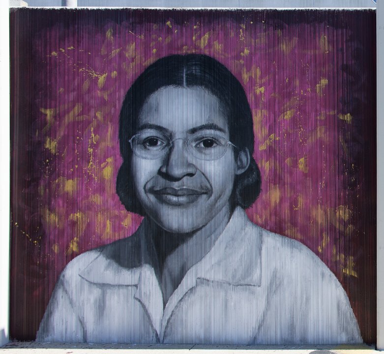 Julia Bottoms’s portrait of Rosa Parks for The Freedom Wall, 2017