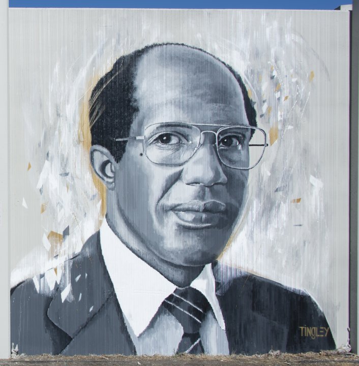 Chuck Tingley’s portrait of Dr. Monroe Fordham for The Freedom Wall, 2017