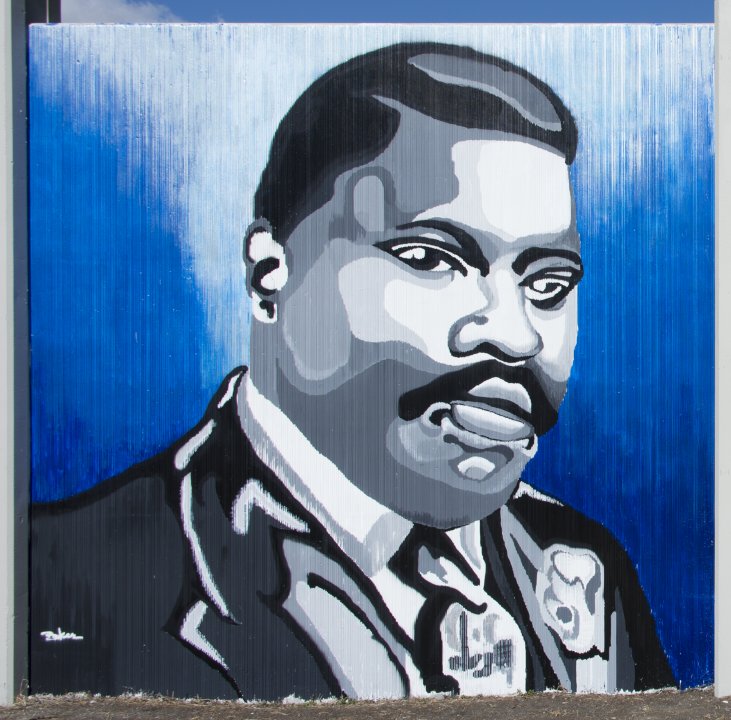 John Baker’s portrait of Marcus Garvey for The Freedom Wall, 2017