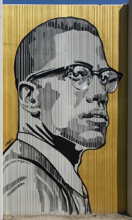 Edreys Wajed’s portrait of Malcolm X for The Freedom Wall, 2017