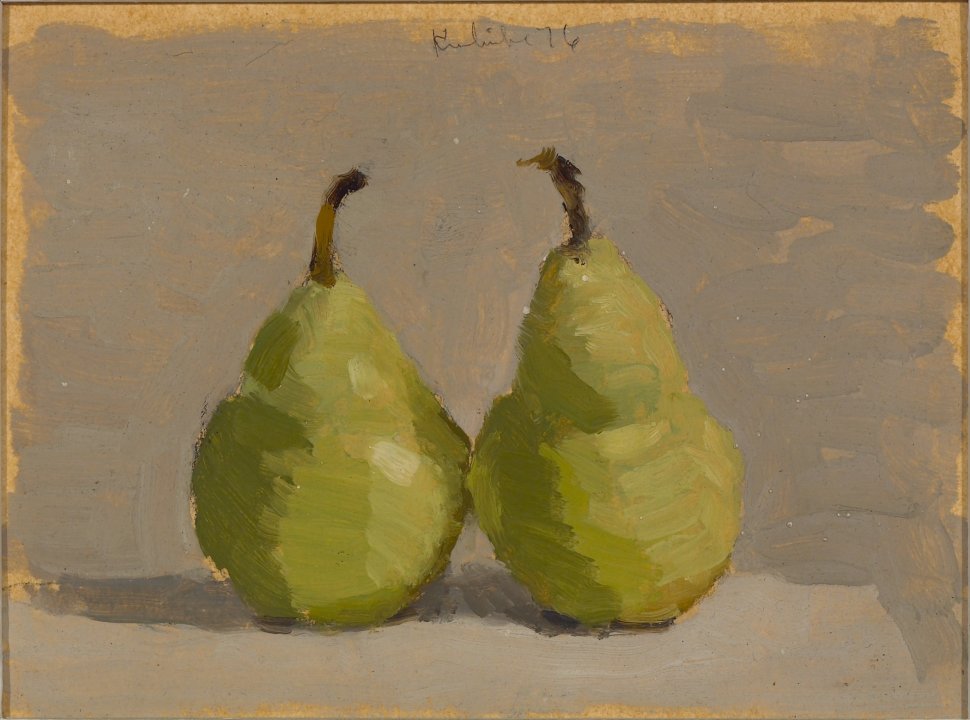 Two Pears on Gray Background