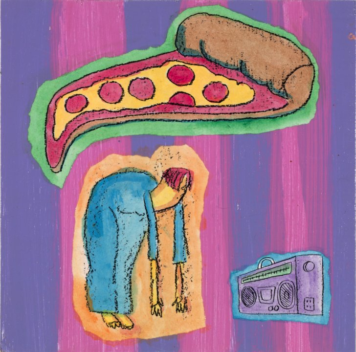 Pizza, excercising figure &amp; radio