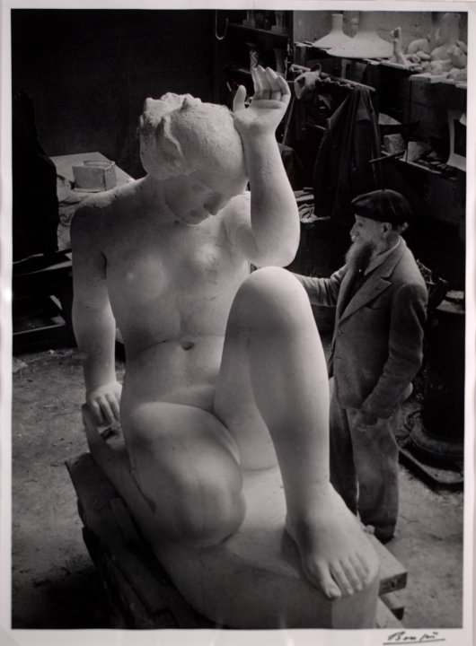 Maillol finishing his large sculpture &quot;La Montagne&quot; in the studio of Van Dongen Dec. 21, 1936