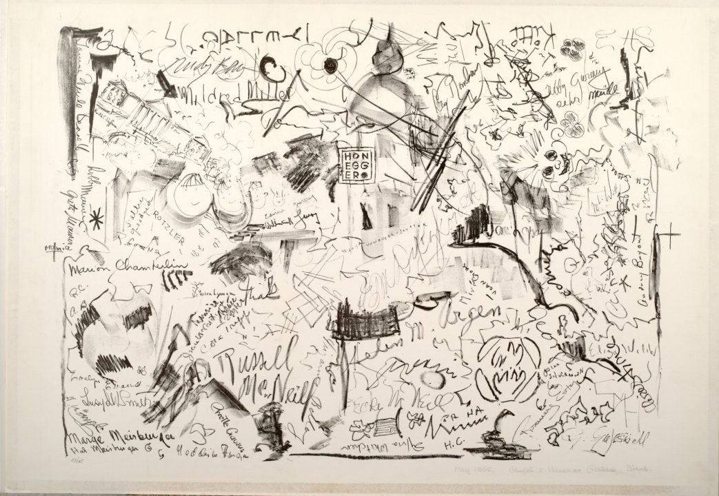 A composite of signatures who visited Honegger&#039;s studio during 1965 Art Tour