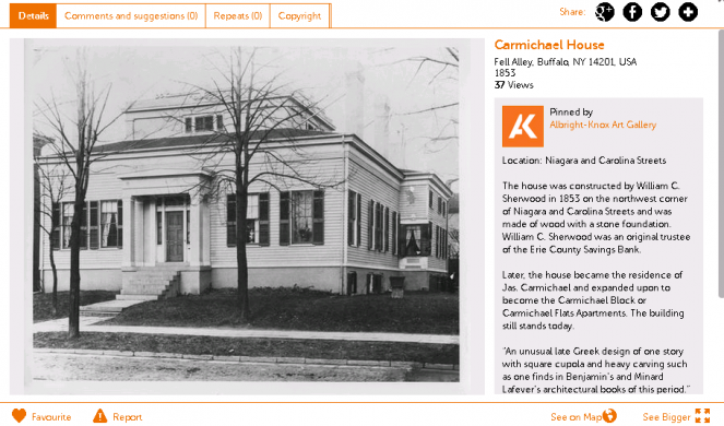 Screenshot of the Carmichael House on the Albright-Knox Art Gallery&#039;s Historypin channel