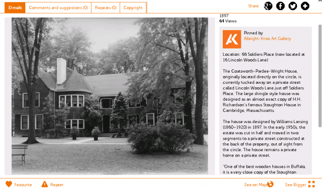 Screenshot of the Coatsworth-Pardee-Wright House on the Albright-Knox Art Gallery&#039;s Historypin channel