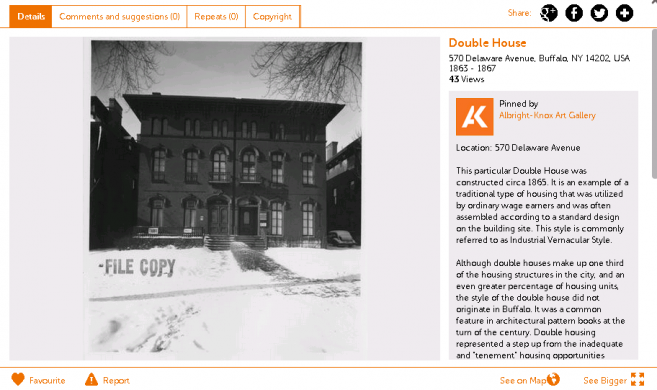Screenshot of Double House on the Albright-Knox Art Gallery&#039;s Historypin channel