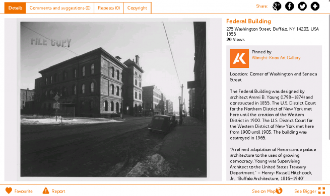 Screenshot of the Federal Building on the Albright-Knox Art Gallery&#039;s Historypin channel