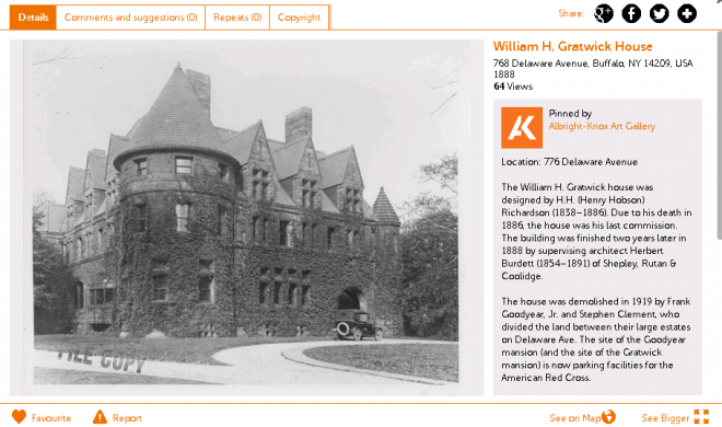Screenshot of the Gratwick House on the Albright-Knox Art Gallery&#039;s Historypin channel