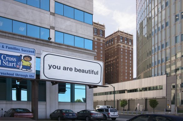 Matthew Hoffman&#039;s You Are Beautiful billboard at Mohawk Street and Elmwood Avenue in Buffalo