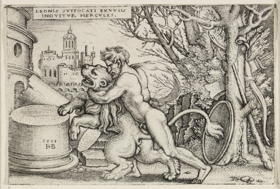 Leonis Suffocati Exuuiis Induitur Hercules (Hercules Suffocating the Lion to Strip Him of His Coat) from the series Labors of Hercules