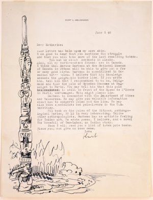 Drawing of a Totem Pole (in a letter to Katharine Kuh)