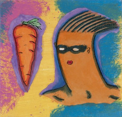 Carrot &amp; blue masked figure
