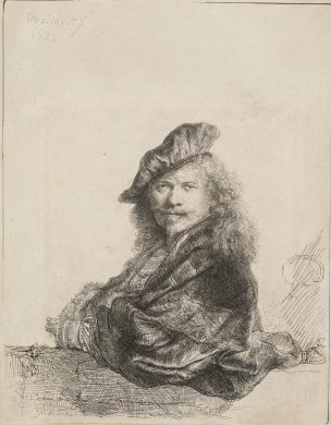 Rembrandt Leaning on a Stone Still