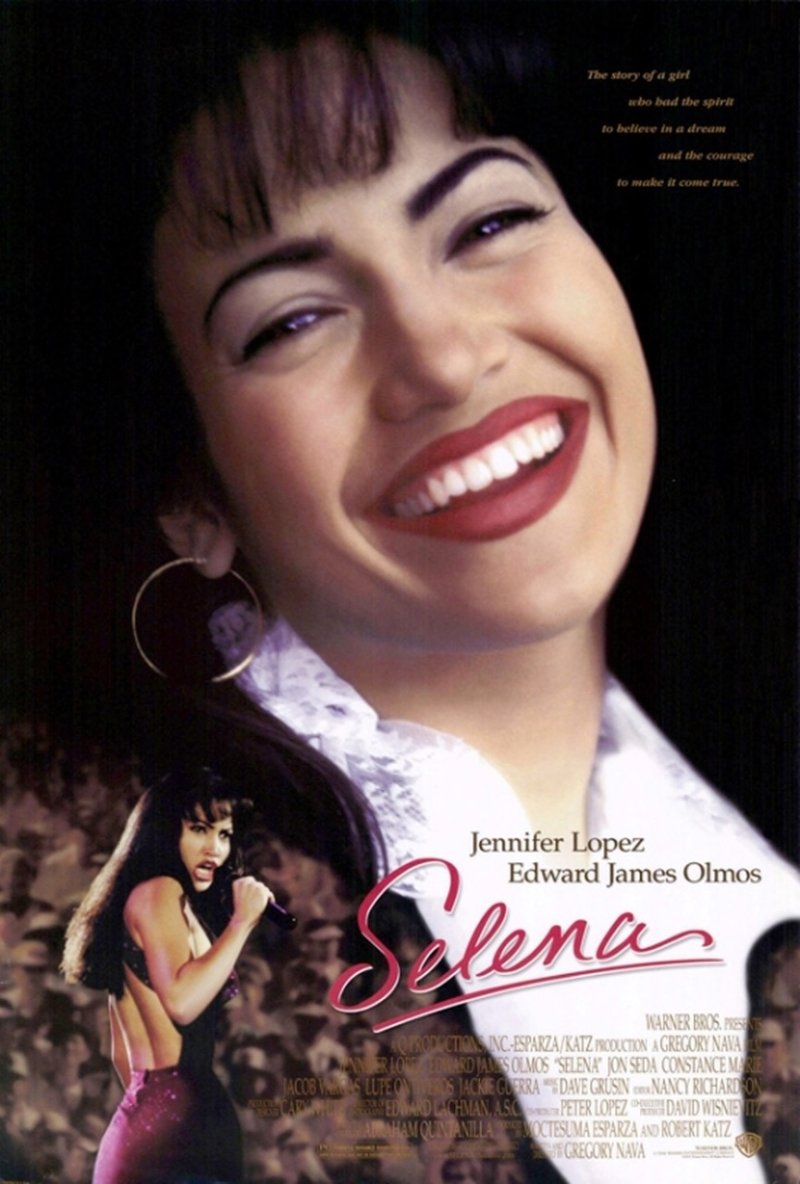 Movie poster of Selena, featuring a smiling Latinx woman