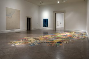 Installation view of Topographies, with Polly Apfelbaum&#039;s Reckless, 1998, in the foreground