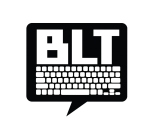 A black talk bubble with the capital letters BLT and a keyboard in white