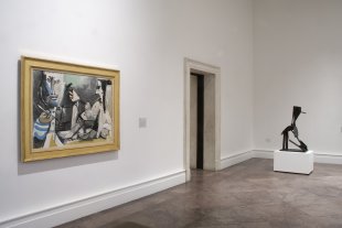 Installation view of Spotlight on the Collection—Artists in Depth: Picasso, Braque, Léger, Delaunay, with Pablo Picasso&#039;s The Artist and His Model, 1964, and Female Bather Playing, 1958