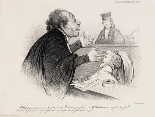 (Le Président, impatienté)​​​​​​​ Au Fait, maitre Barbotteau... by Honoré-Victorin Daumier