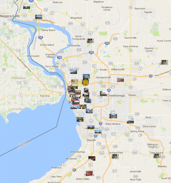 A map showing public art projects around Erie County