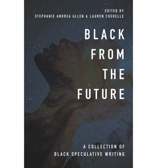 Cover of Black from the Future: title against dark blue background with illustrated black figure, head back titled toward the sky