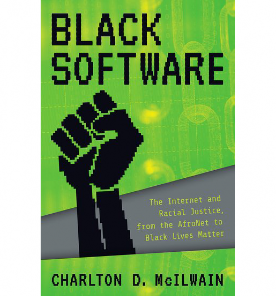 Cover of Black Software, title again green background with black fist raised