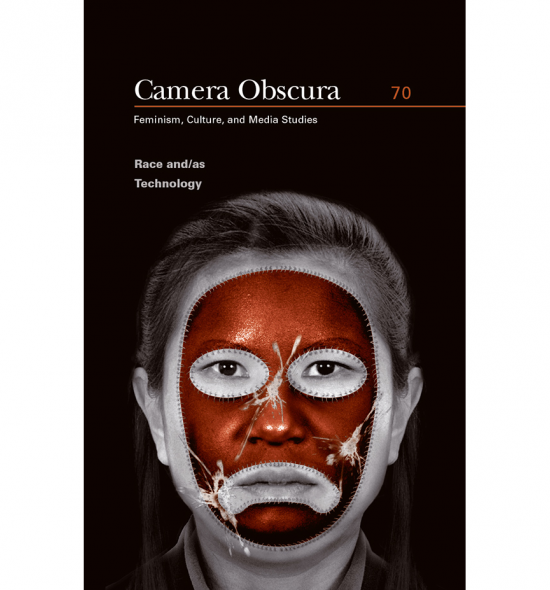Cover of Camera Obscura with person&#039;s head in black and white with face in color, painted