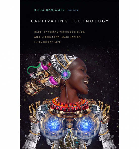 Cover of Captivating Technology: Black woman adorned in futuristic armor, head turned to right, mouth open and eyes closed in expression of joy
