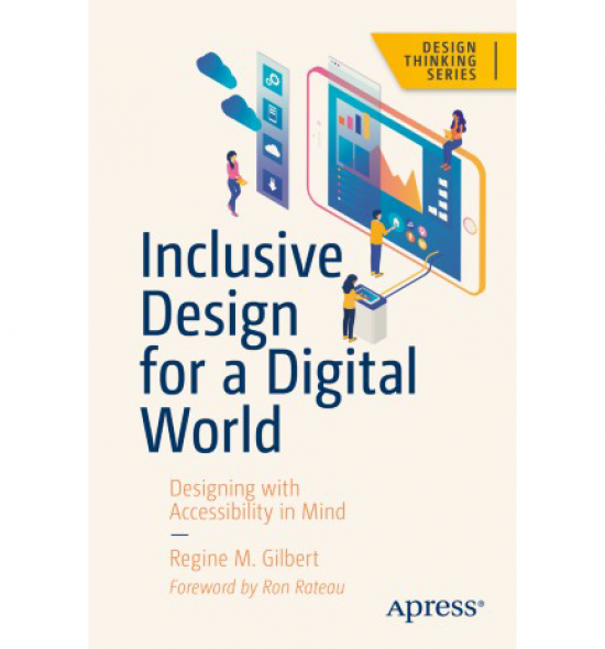 Cover of Inclusive Design for a Digital World: stylized people design images on a human size smartphone