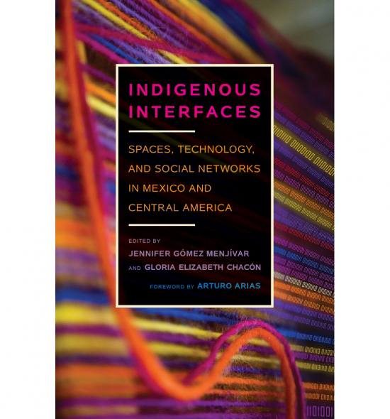 Cover of Indigenous Interfaces: fabric woven in a pattern to resemble wiring