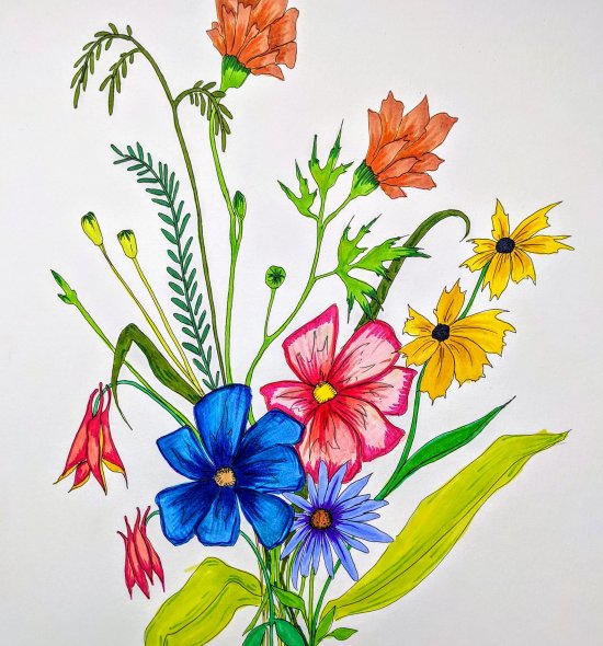 A drawing of a bouquet of flowers