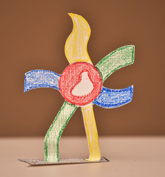 A paper sculpture of a walking flower