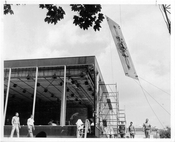 Placing the windows in the Auditorium, August 14, 1961