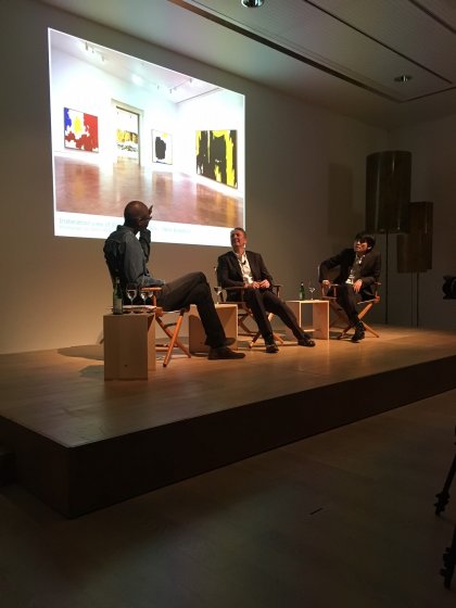 Artist Mark Bradford, Peggy Pierce Elfvin Director Dr. Janne Sirén, and architect Shohei Shigematsu/OMA in a panel discussion